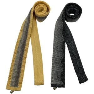 2 ALPI Beige/Gray Geometric knit Cotton LUXURY Ties